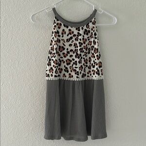 Leopard Print and Gray Sleeveless Top